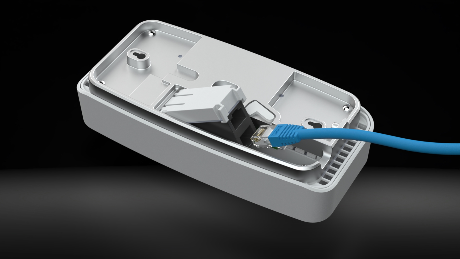 Hinged ethernet port for easy installation.